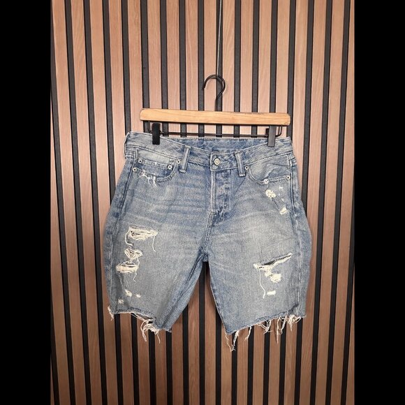 Abercrombie & Fitch Jean Shorts 30 Mens Blue Distressed Denim Cut Off - Picture 1 of 8
